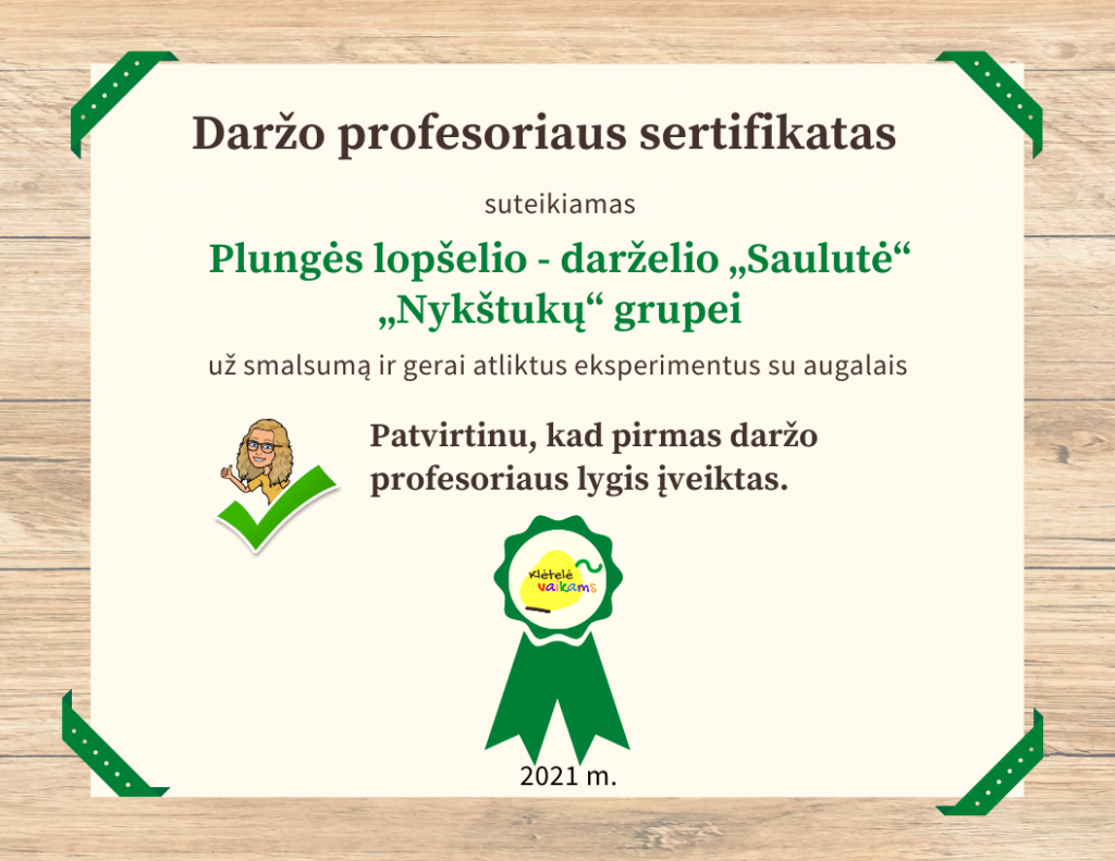 Daržo profesorių sertifikatas - darželiui