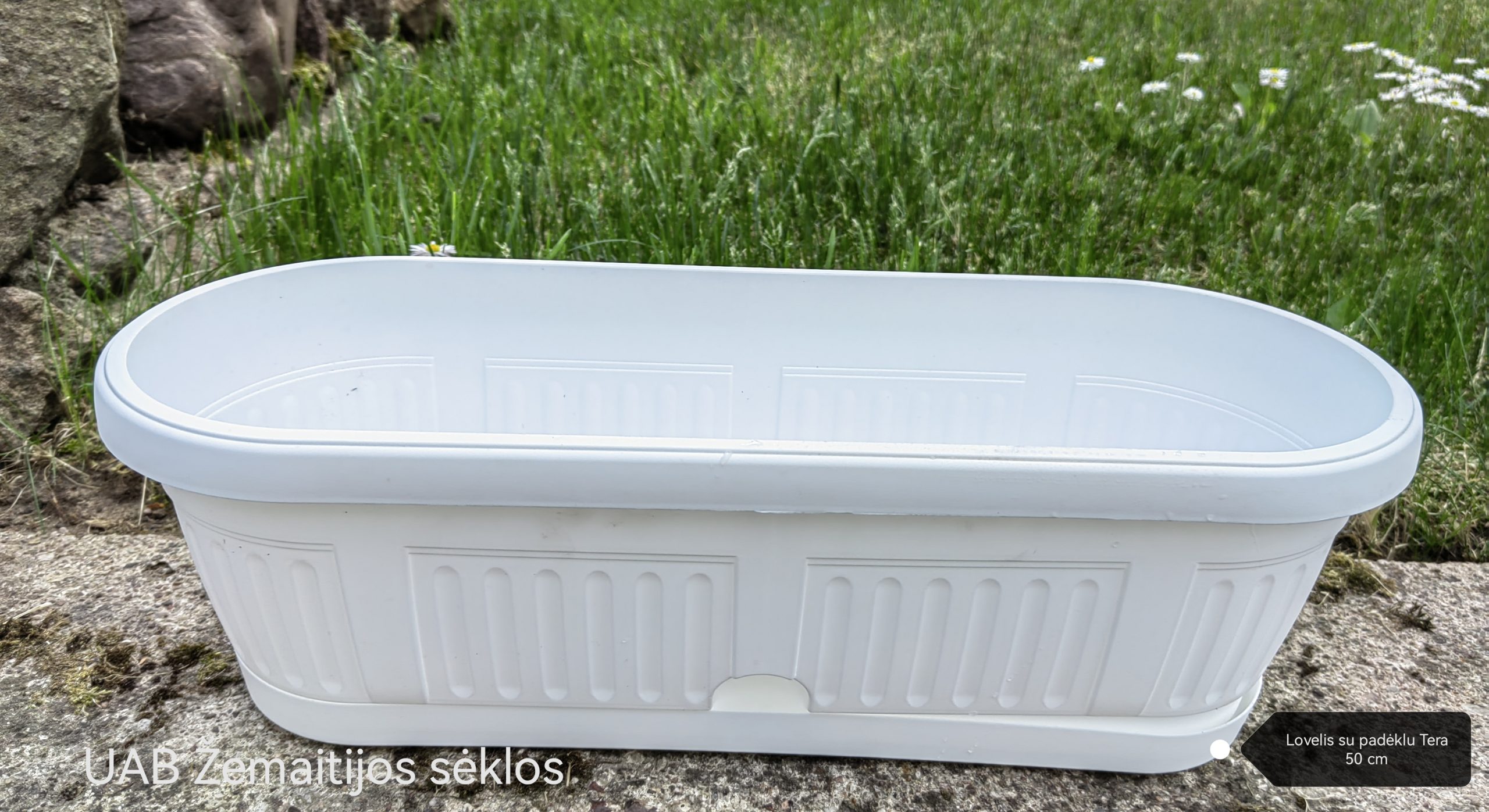 Lovelis su lėkštute ir apvaliais kraštais, su snapeliu laistymui „Tera“ 50 cm (baltas) Lovelis su lėkštute ir apvaliais kraštais, su snapeliu laistymui „Tera“ 50 cm (baltas)