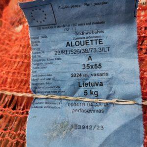 Sėklinių sertifikuotų bulvių 'Alouette' etiketė