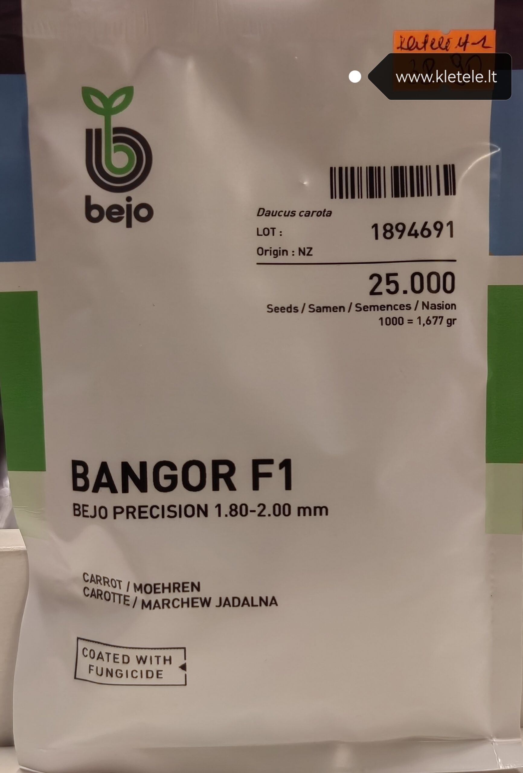 Morkos vidutinio ankstyvumo nereiklios, rekordininkės („asfalto“ morkos) 'BANGOR H' 25.000 sėklų (1.80-2.00 mm, Profi pakuotė) BEJO Morkos vidutinio ankstyvumo nereiklios, rekordininkės („asfalto“ morkos) 'BANGOR H' 25.000 sėklų (1.80-2.00 mm, Profi pakuotė) BEJO