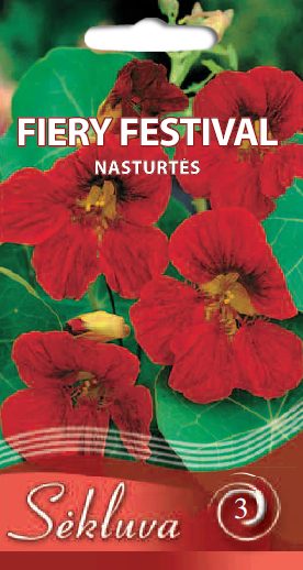 Vijoklinės nasturtės raudonos 'FIERY FESTIVAL' 3 g S. Vijoklinės nasturtės raudonos 'FIERY FESTIVAL' 3 g S.