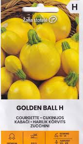 Cukinijos apvalios geltonos, vidutiniškai ankstyvos, įdarymui, kepimui, pakeliamai lysvei 'GOLDEN BALL H' 1 g A. NAUJIENA 2025 m.