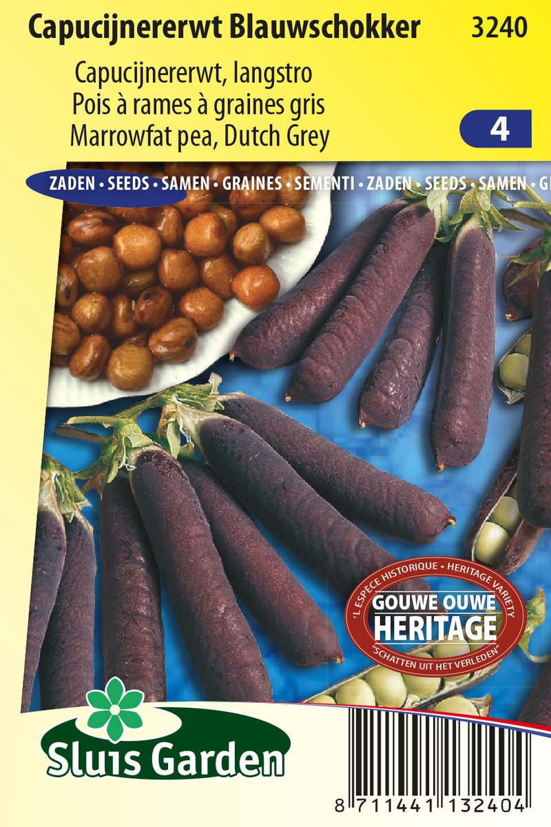 Žirniai purpurinėmis ankštimis, rudais žirneliais 'BLAUWSCHOKKER' 90 g SLG. NAUJIENA 2026 m. Žirniai purpurinėmis ankštimis, rudais žirneliais 'BLAUWSCHOKKER' 90 g SLG. NAUJIENA 2026 m.